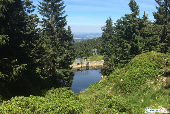 zbiornik retencyjny  w okolicach zielonego szlaku z Jakuszyc na Halę Szrenicką